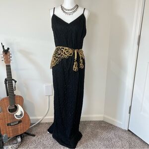 Stenay Vintage 1980-90s 100% Pure Silk Black Beaded Evening Gown 🕷️🖤